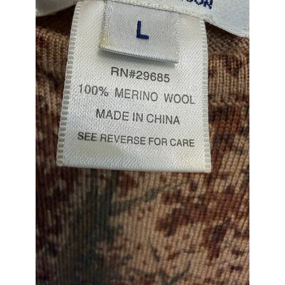 Pendleton Merino Wool Equestrian Hunting Print Tan Sweater Sz L Brown - Picture 8 of 10